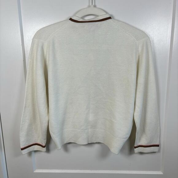 VTG 1950s Schiaparelli Sweater White Brown Pink Paris Size S Collectors Piece - Picture 6 of 9
